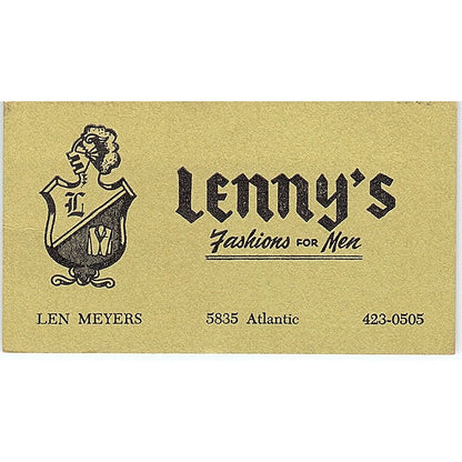 Lenny's Fashions for Men Len Meyers Vintage Business Card SD9-B8