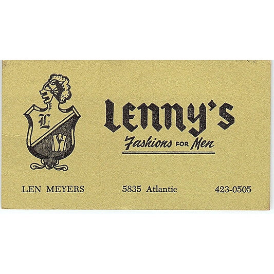 Lenny's Fashions for Men Len Meyers Vintage Business Card SD9-B8