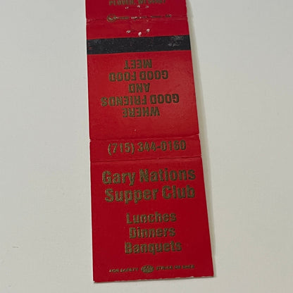 Gary Nations Supper Club Plover WI Vintage Matchbook Cover TB6-MB2-6