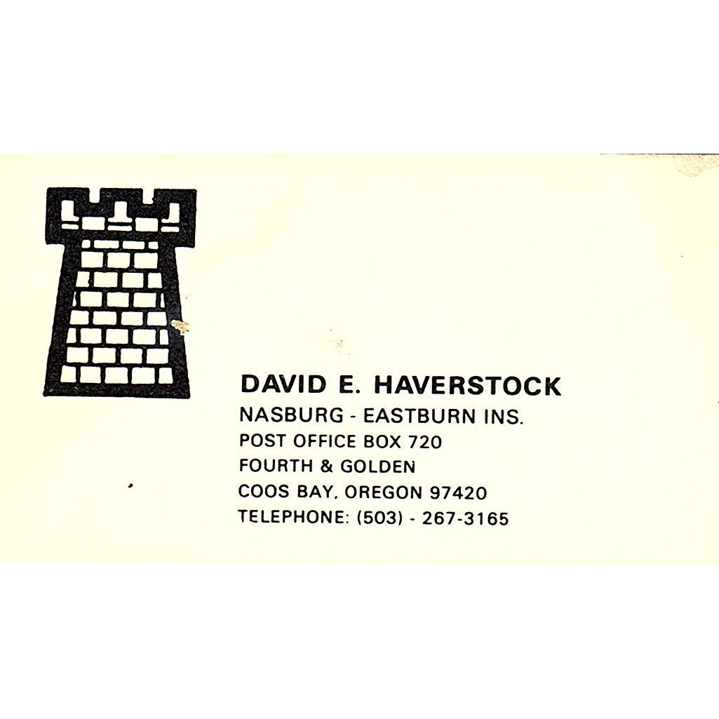 David E Haverstock Nasburg-Eastern Ins Coos Bay OR Vintage Business Card SD9-B8