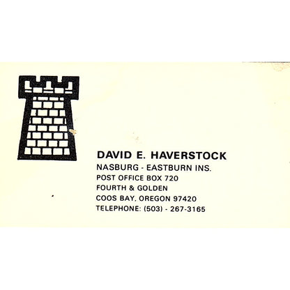 David E Haverstock Nasburg-Eastern Ins Coos Bay OR Vintage Business Card SD9-B8