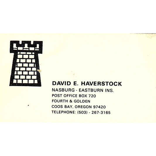 David E Haverstock Nasburg-Eastern Ins Coos Bay OR Vintage Business Card SD9-B8