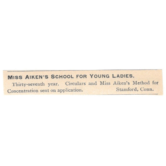 Miss Aiken's School for Young Ladies Stamford CT 1892 Magazine Ad AK6-S4