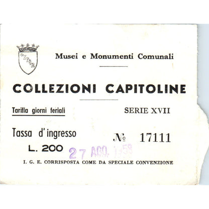 1958 Italian Municipal Museums and Monuments Collezioni Capitoline Stub AE2
