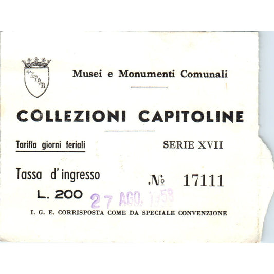 1958 Italian Municipal Museums and Monuments Collezioni Capitoline Stub AE2