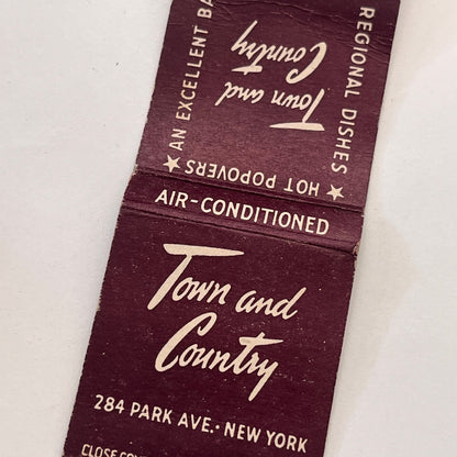 Town & Country Restaurant 284 Park Ave NY Vintage Matchbook Cover TB8-MB-15