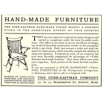 The Cobb-Eastman Company Handmade Furniture Boston - 1904 Ad AF4-6
