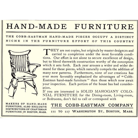 The Cobb-Eastman Company Handmade Furniture Boston - 1904 Ad AF4-6