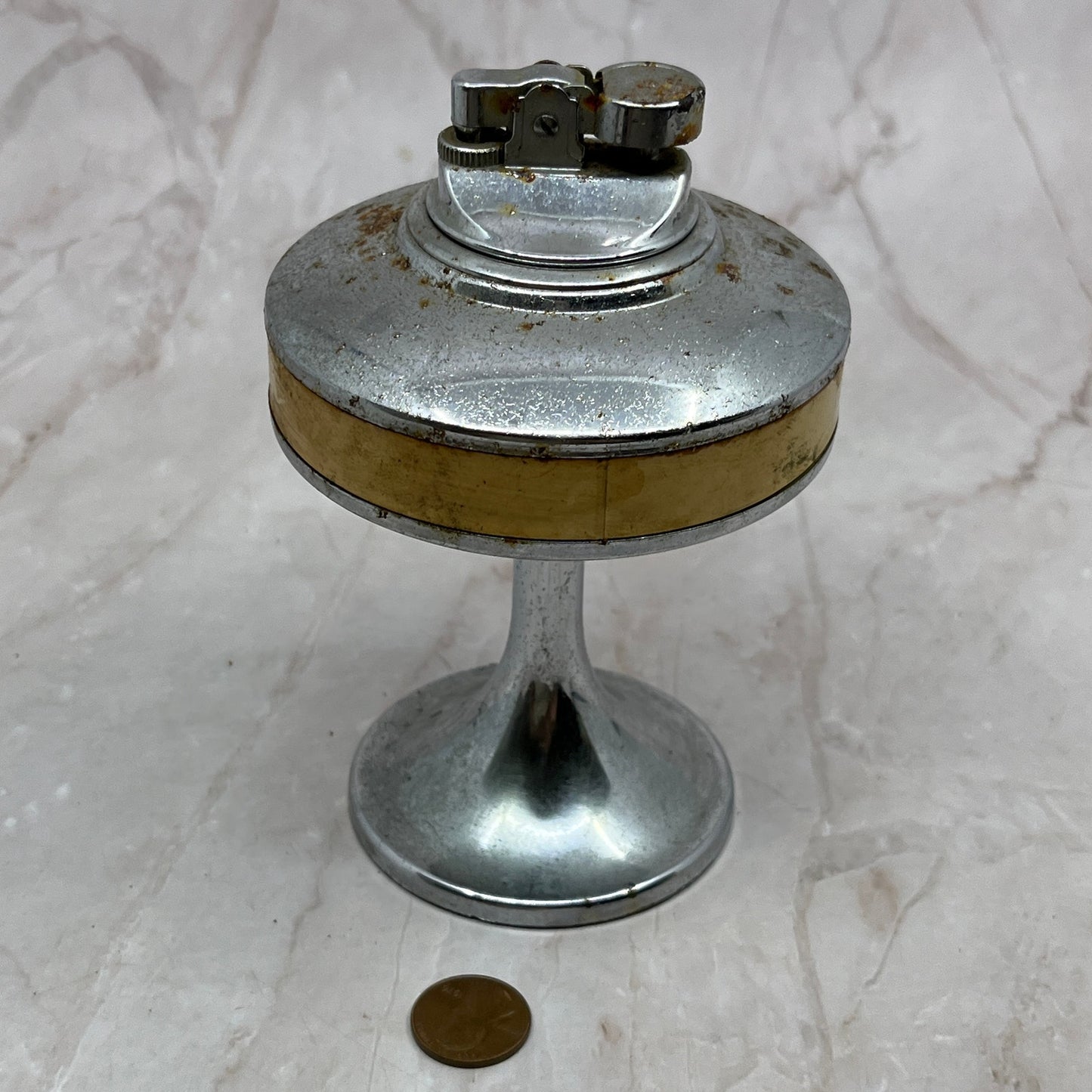 Vintage Maltese Chrome Atomic UFO Large Table Lighter TL11