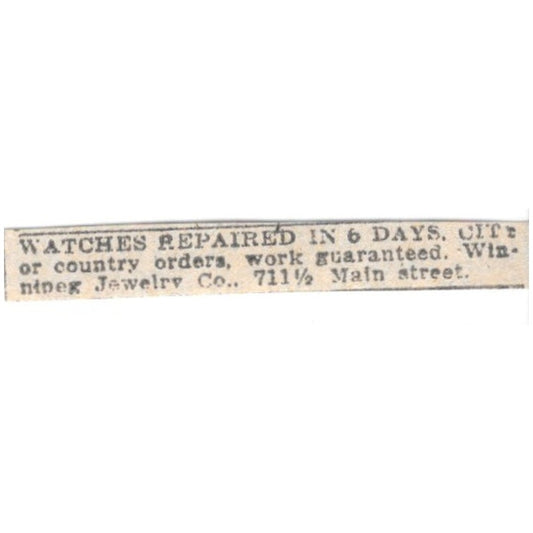 Winnipeg Jewelry Co Watch Repair 711 1/2 Main Street Winnipeg 1920 Ad AG2-S5
