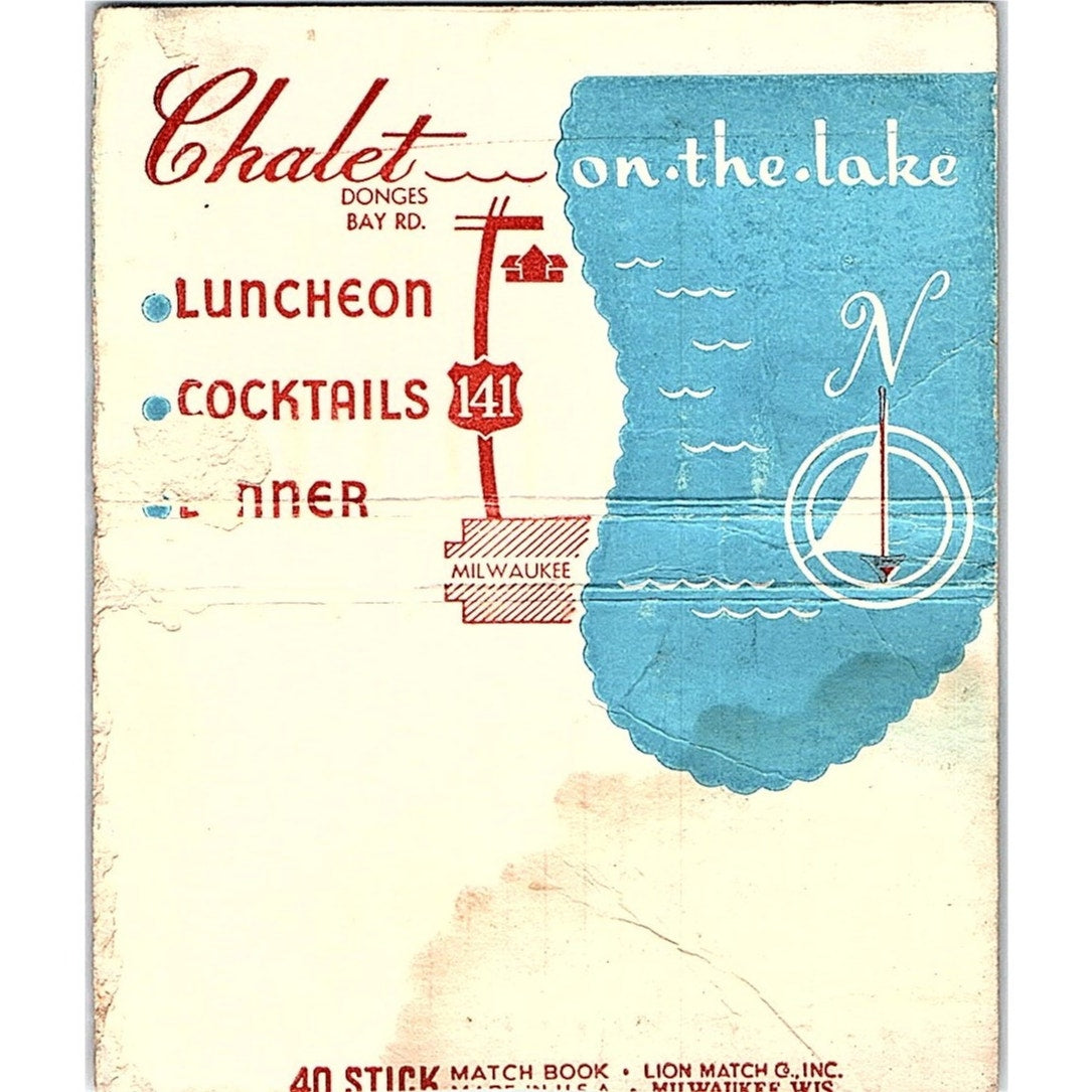 Chalet on the Lake Port Washington WI Vintage Large Matchbook Cover ML1-7