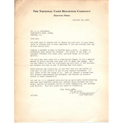 1937 National Cash Register Company Dayton Ohio Letterhead Memo D20