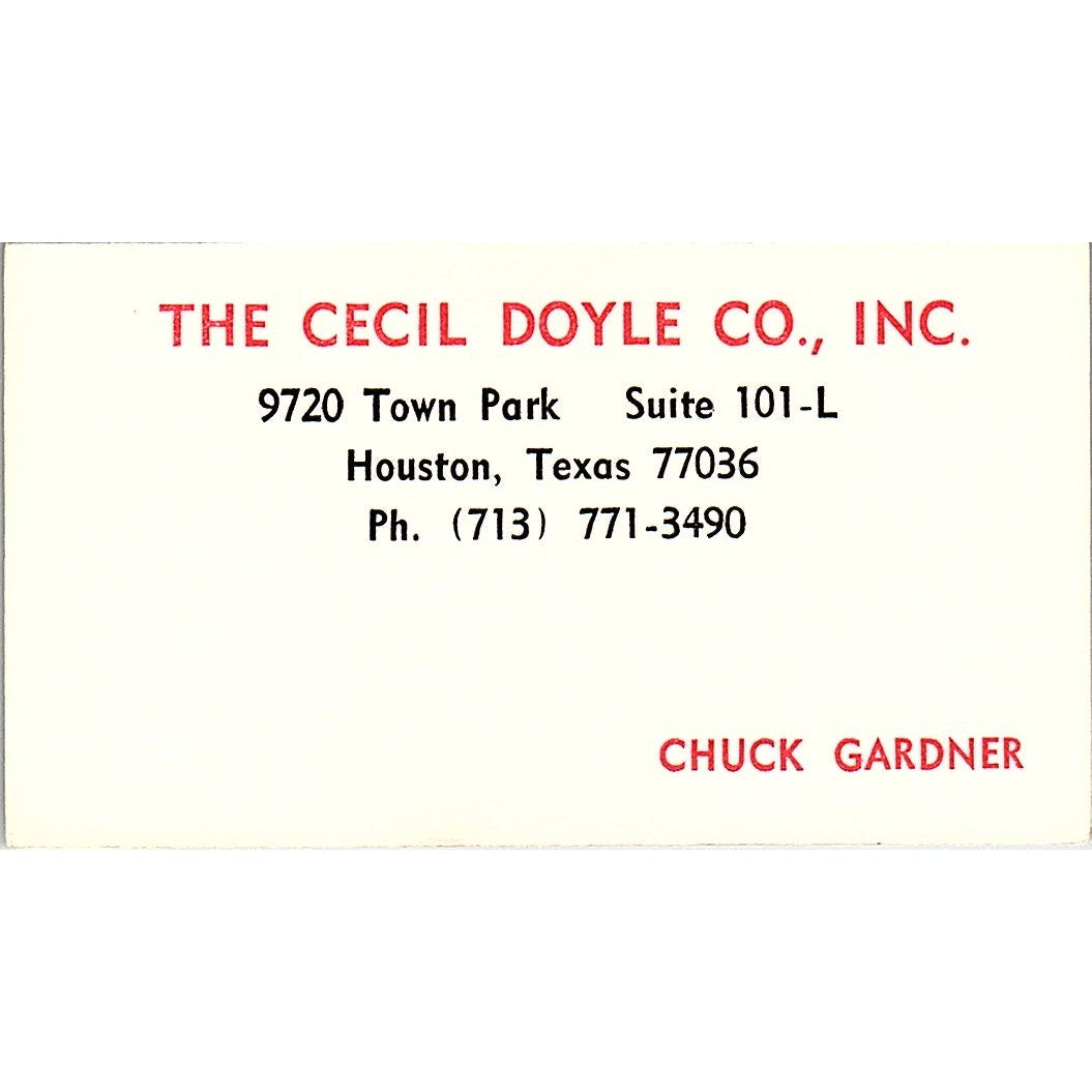 Chuck Gardner The Cecil Doyle Co Inc Houston Vintage Business Card SC9-B12
