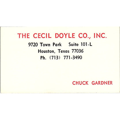 Chuck Gardner The Cecil Doyle Co Inc Houston Vintage Business Card SC9-B12