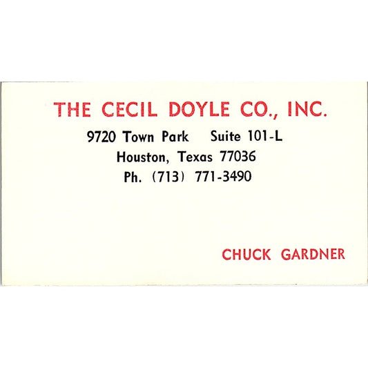 Chuck Gardner The Cecil Doyle Co Inc Houston Vintage Business Card SC9-B12