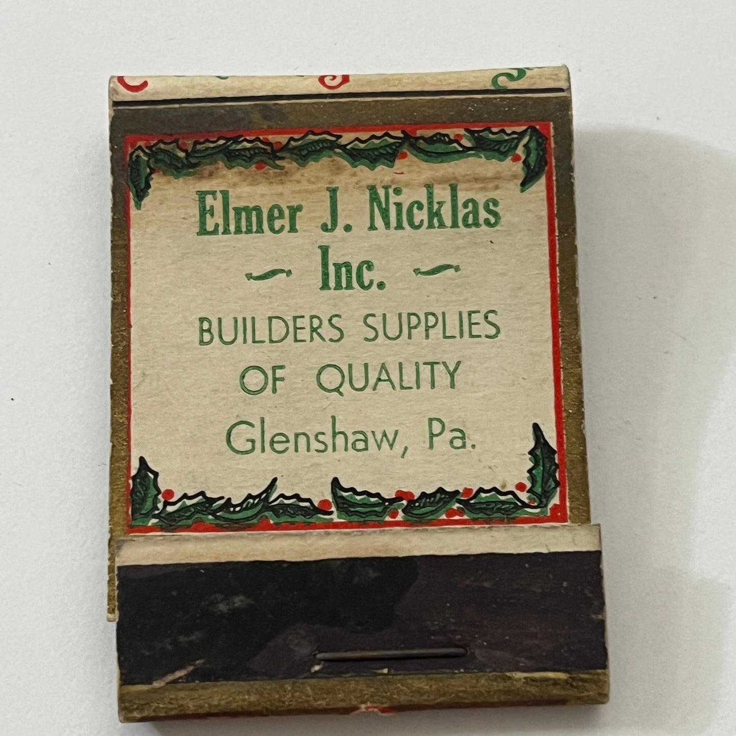 Elmer J Nicklas Building Supplies Glenshaw PA Vintage Matchbook Cover TB6-MB1-4