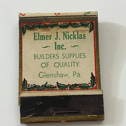 Elmer J Nicklas Building Supplies Glenshaw PA Vintage Matchbook Cover TB6-MB1-4