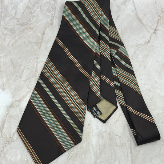 1960s Retro Men's Gino Pompeii Italy Polyester Brown Stripe Necktie Tie TJ4-T1