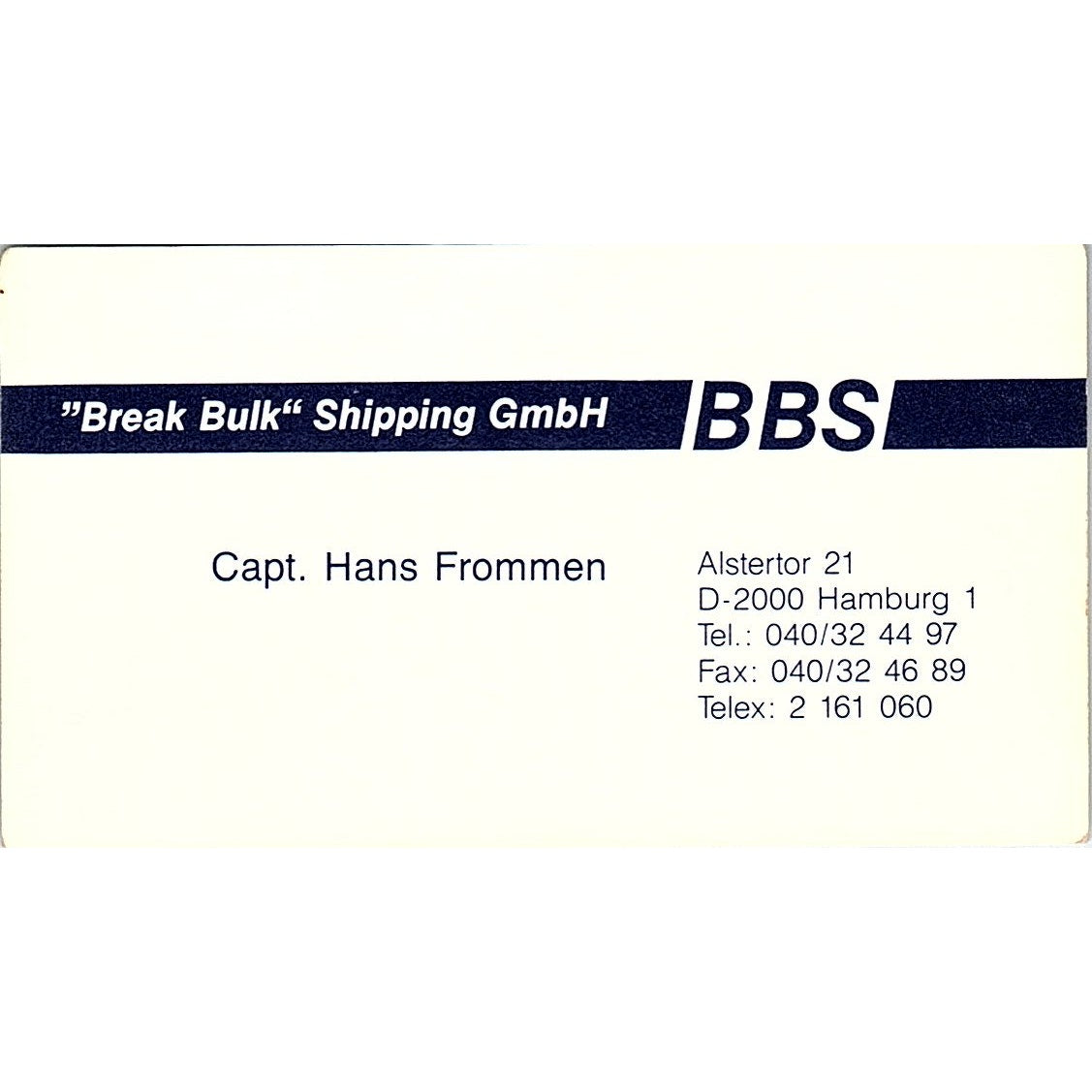 Capt Hans Frommen Break Bulk Shipping Hamburg Vintage Business Card SC9-B2