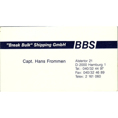 Capt Hans Frommen Break Bulk Shipping Hamburg Vintage Business Card SC9-B2