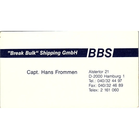 Capt Hans Frommen Break Bulk Shipping Hamburg Vintage Business Card SC9-B2