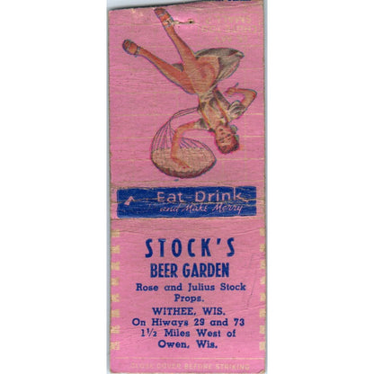 Stock's Beer Garden Rose & Julius Stock Owen WI Pinup Vintage Matchbook SD4-Y9