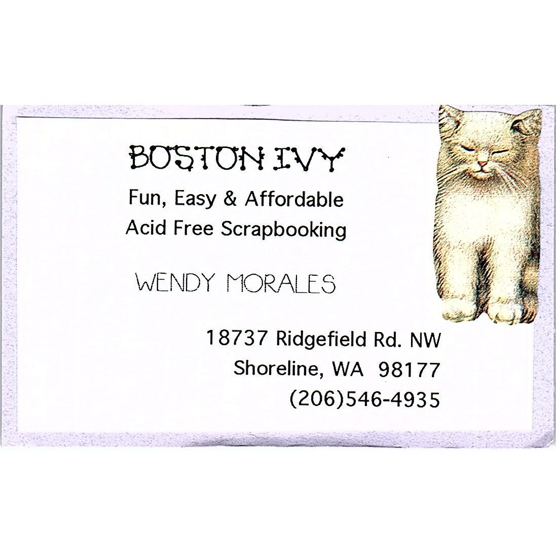 Boston Ivy Wendy Morales Shoreline WA Vintage Business Card TH2-B1