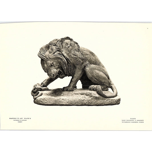 Lion Crushing a Serpent - Barye - 1904 Litho Art Print AF4-6