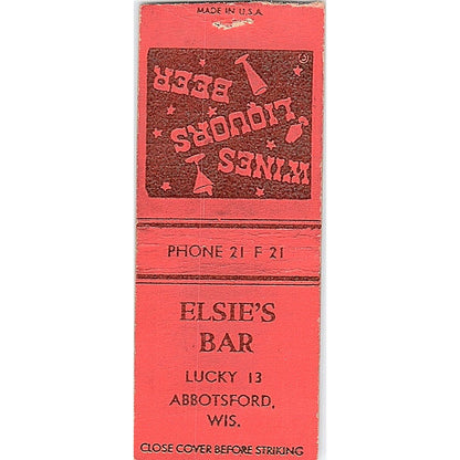 Elsie's Bar Lucky 13 Abbotsford WI Vintage Matchbook Cover SC7-Y8