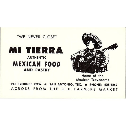 Mi Tierra Mexican Food San Antonio TX Vintage Business Card SD9-B12
