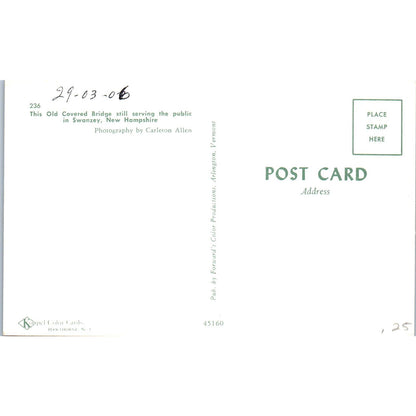 Old Covered Bridge in Swanzey New Hampshire Covered Bridge Postcard PC4