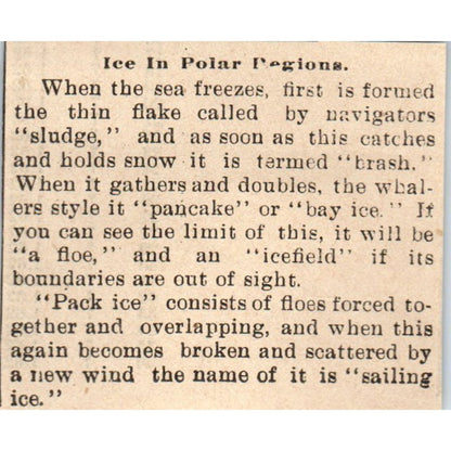 Ice in the Polar Regions Milwaukee 1898 Newspaper Clip AF7-SS9