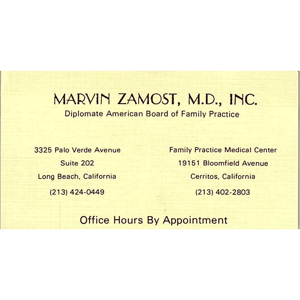 Diplomate American Board Of Family Practice, Cerritos CA Business Card SF3-B8