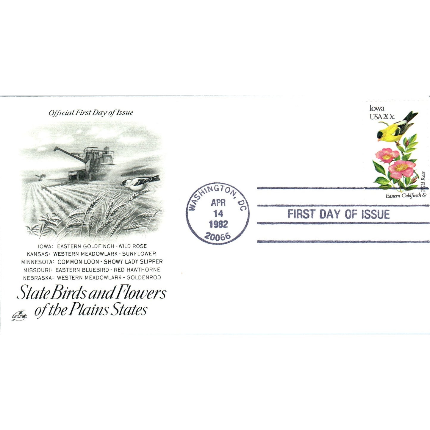 Iowa 1982 State Birds & Flowers of The Plains States First Day Issue TJ5-PC2