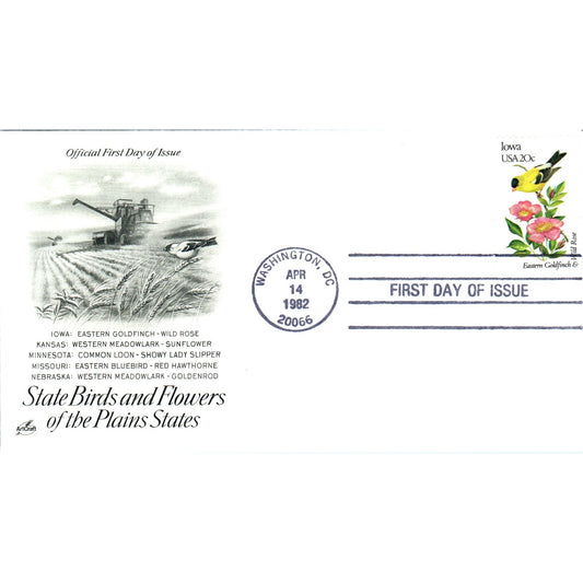 Iowa 1982 State Birds & Flowers of The Plains States First Day Issue TJ5-PC2