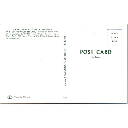 Scenic Parke County IN Bridge 14-61-28 Vintage Covered Bridge Postcard PD3