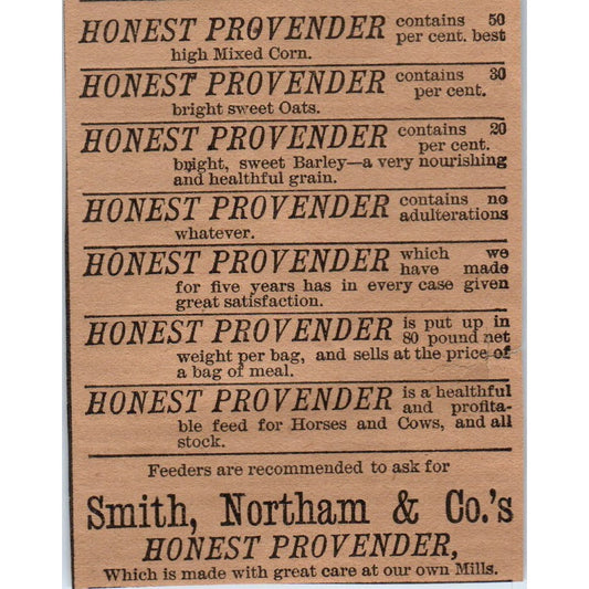 Smith, Northam & Co Mixed Corn 1886 Hartford CT Victorian Ad AB8-HT1