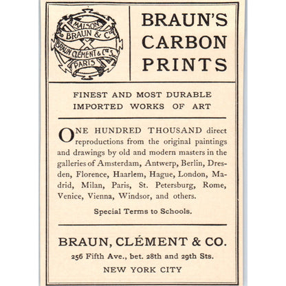 Braun, Clement & Co Carbon Prints New York 1908 Victorian Ad AB8-MA11