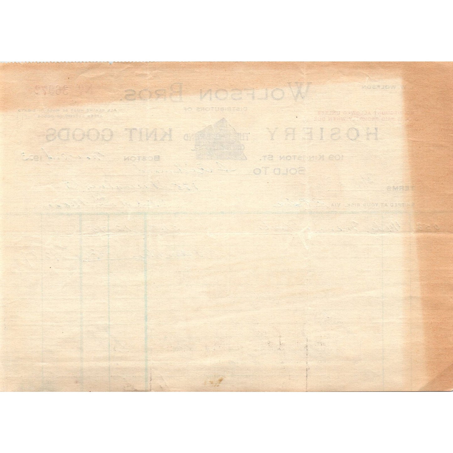 Wolfson Bros Hosiery Boston 1923 Original Billhead Letterhead Receipt D8-LL