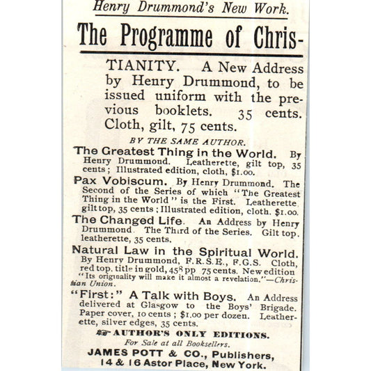 The Program of Christmas James Pott & Co NY c1890 Victorian Ad AE8-CH6