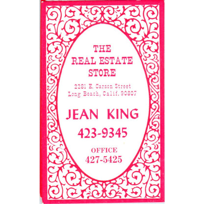 Jean King The Real Estate Store Long Beach CA Vintage Business Card SD4-B5
