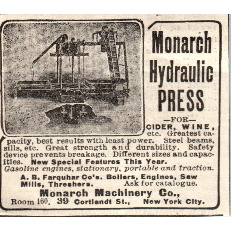 Monarch Machinery Co Hydraulic Press NY 1905 Magazine Ad AF1-NH2