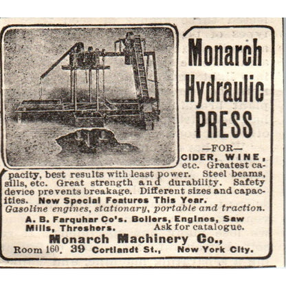 Monarch Machinery Co Hydraulic Press NY 1905 Magazine Ad AF1-NH2