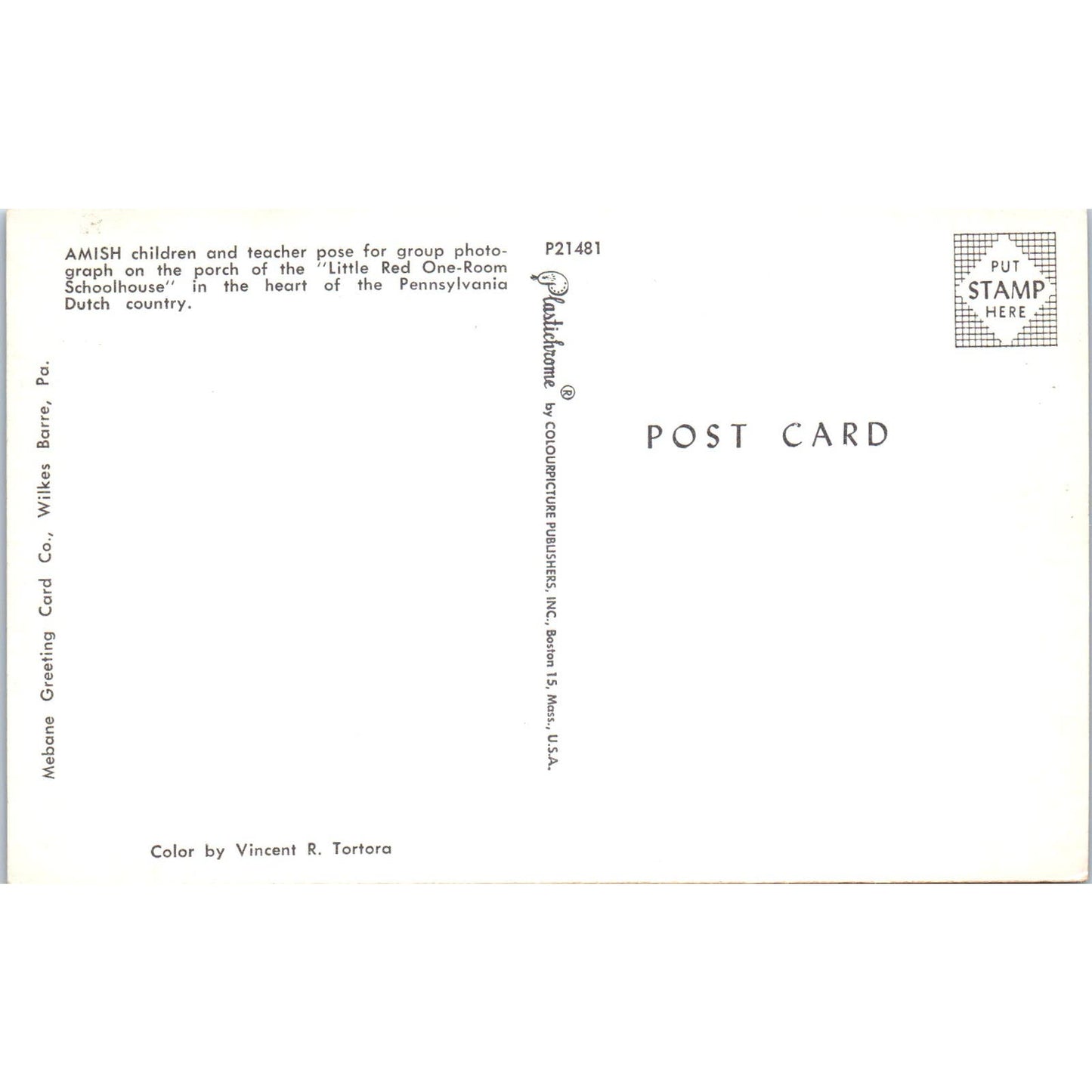 Amish Children & Teacher Red Schoolhouse Pennsylvania Dutch Country Postcard PD8