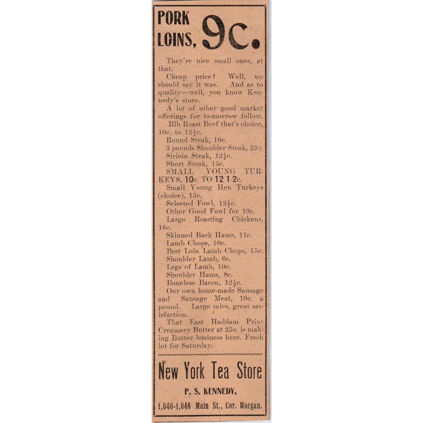 New York Tea Store P.S. Kennedy Groceries Hartford 1901 Newspaper Ad AD8-H3