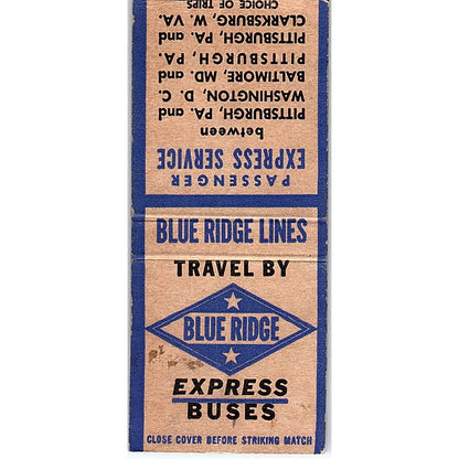 Blue Ridge Express Bus Routes Vintage Matchbook Cover SF3-Y2