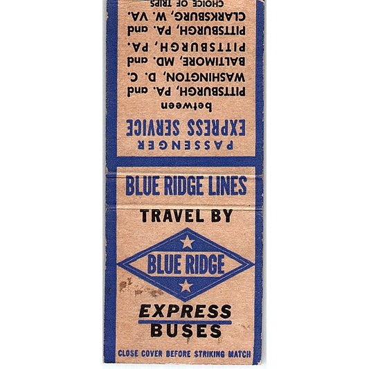 Blue Ridge Express Bus Routes Vintage Matchbook Cover SF3-Y2