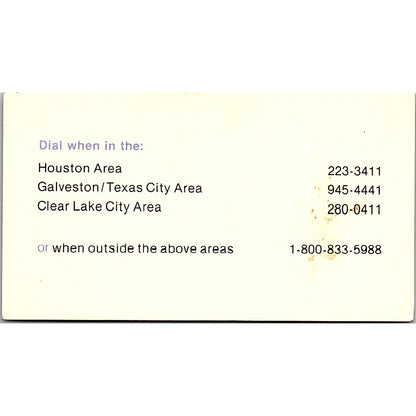 Coastal Telephone Company Travel Card Houston TX Vintage Business Card SC9-B7