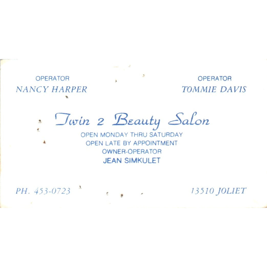 Twin 2 Beauty Salon Jean Simkulet Nancy Harper Tommie Davis Houston Card SD8-B11