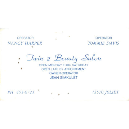 Twin 2 Beauty Salon Jean Simkulet Nancy Harper Tommie Davis Houston Card SD8-B11